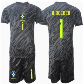 Brasilien Alisson Becker #1 Målvakt Borta Kläder Barn Copa America 2024 Kortärmad (+ Korta byxor)